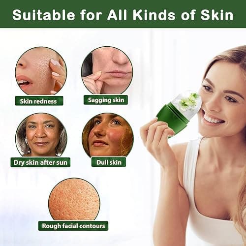XHJRI Ice Face Roller Massager,Ice Cube Roller for Face, Eyes and Neck Naturally Conditioning and Skin Care,De-Puff Eye Bags,Reduce Migraine Pain,Reusable Massage Silicone Ice Mold (New Green) thumbnail 3