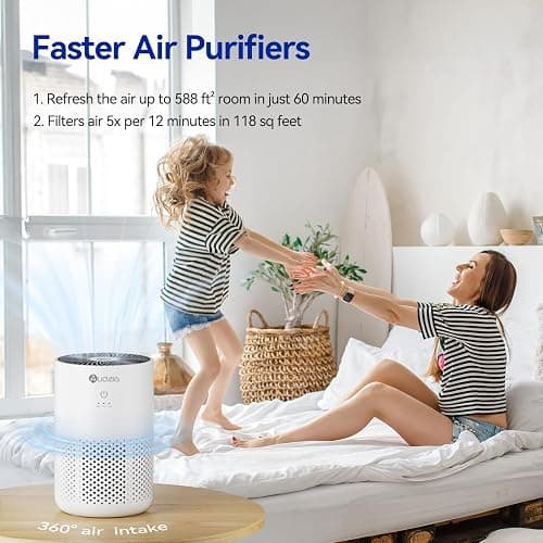 Air Purifiers for Bedroom up to 588 Ft², 20dB Bedroom Air Purifier for Small Room Removes Dust Pets Hair Smoke Odor with Aromatherapy Function(White) - Standard Size - White thumbnail 2