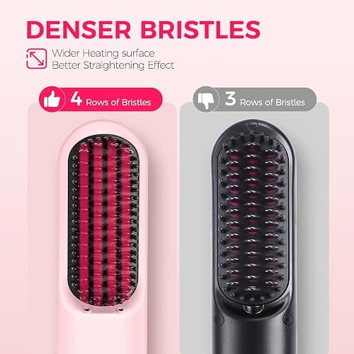 Cordless Hair Straightener Brush, Portable Mini Straightening Brush for Travel, Negative Ionic Hot Comb Straightener, Rechargeable Hair Brush Straightener for Women, Lightweight on-The-go, Pink thumbnail 5