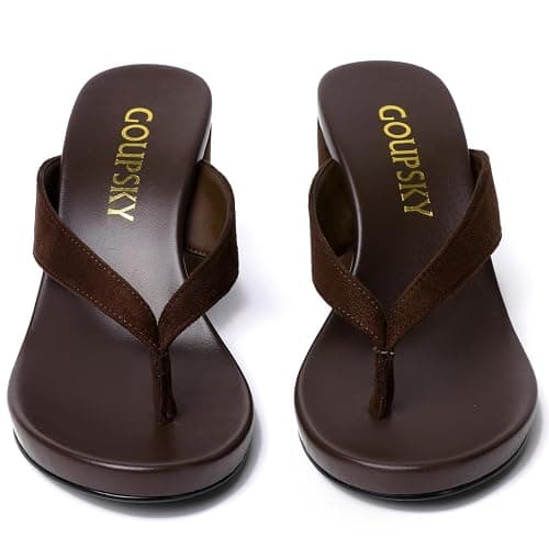 GOUPSKY Suede Wedge Flip Flops for Women Open Round Toe Platform Sandals Slip On Comfortable Wedge Heels Sandals for Summer Vacation Beach Shoes thumbnail 4