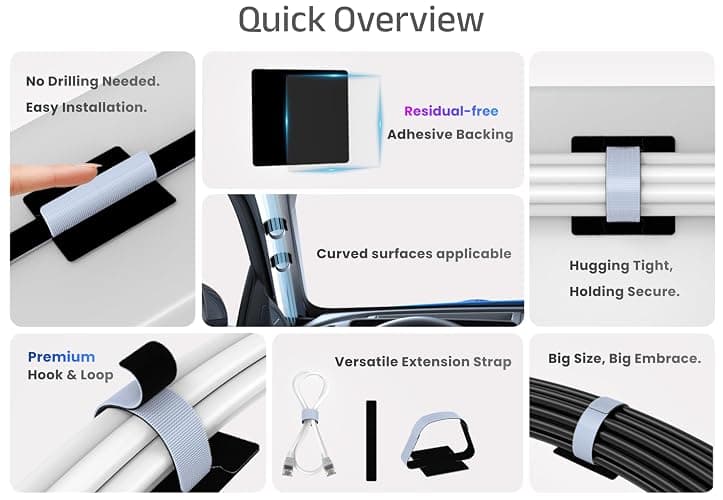 Under Desk Cord Management Straps, Adhesive-Backed Heavy-Duty Reusable Mounting Straps, Cable Management, Self Adhesive Hook and Loop Strap Set, for Large Cord Bundles, Power Strips & Devices thumbnail 2