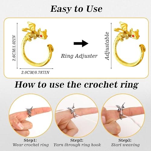 DTOFOOT 6pcs Knitting Dragon Crochet Loop Ring for Fingers Metal Open Yarn Guide Crochet Rings Adjustable Braided Faster Knitting Thimbles Holders Accessories for Crochet Mother Grandma Gifts with Box thumbnail 3