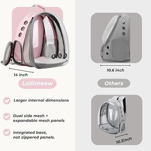 Lollimeow Cat Carrier Backpack, Bubble Expandable Backpack Carrier, Pets and Small Dogs,Airline-Approved, Designed for Travel, Hiking, Walking & Outdoor Use (Front Expandable-Pink) thumbnail 5