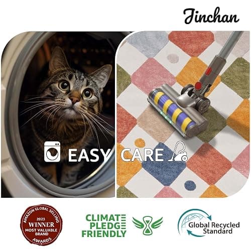 jinchan Macy 5x7 Area Rug for Kids Room Modern Colorful Checkered Diamond Nursery Rug Indoor Washable Soft Non Slip Carpet for Playroom Classroom Bedroom Dorm Daycare Living Room Circus on Cream thumbnail 9