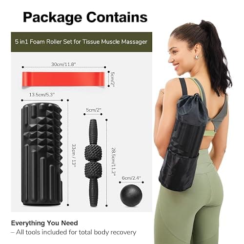 LTHTRADE 5 in 1 Foam Roller Set - Foam Roller for Legs, Muscle Roller Stick, Massage Ball, Resistance Band for Physical Therapy & Deep Tissue Muscle Massage (Black) thumbnail 7