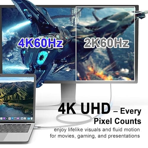 Cavo USB C a HDMI 4K60Hz T9 2M Intrecciato, adattatore HDMI a USB C, cavo HDMI compatibile con iPhone 17/16/15 Pro Max, MacBook Pro/Air, iPad, Samsung S25/S24, Dell, Surface thumbnail 3