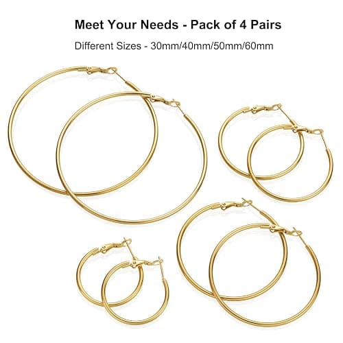 4 Pairs Gold Hoop Earrings for Women | 14K Gold Plated Hypoallergenic Small Large Earrings Set, Lightweight Stainless Steel Hoops thumbnail 3