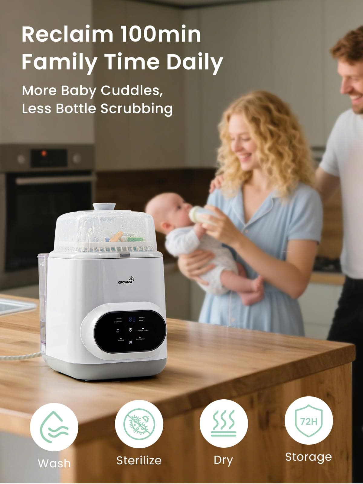 Grownsy EaseClean Bottle Washer Pro | All-in-One Bottle Washer and Sterilizer and Dryer | Baby Bottle Washer for Bottles, Pump Parts & Baby Essentials | Replaces Hand Washing thumbnail 2