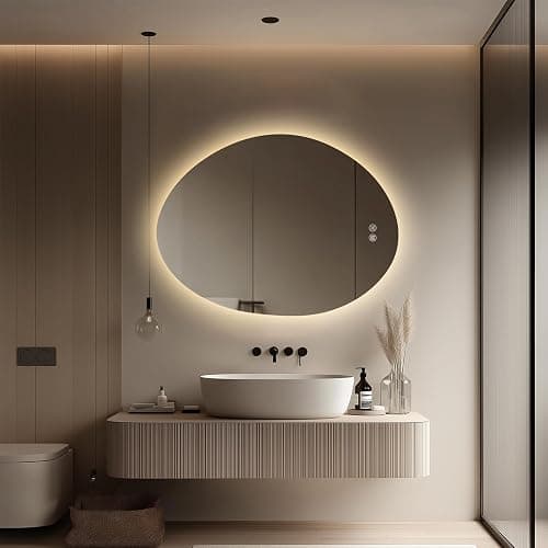 Yoding LED Bathroom Mirror with Lights 25x33, Stepless Dimmable Irregular LED Mirror with 3 Colors, Anti-Fog, Memory, Al-Alloy Lampshade, Frameless Makeup Mirror for Bathroom (Horizontal/Vertical) thumbnail 4