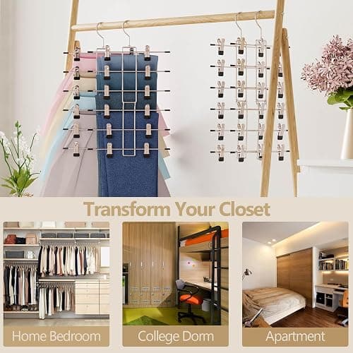 Pants Hangers with Clips,Space Saving Hanging Closet Organizer-6 Tiers Skirt Hangers with 360° Swivel Hook,Closet Organizer-Clothes Hangers- College Dorm Essentials Apartment Essentials- 6 Pack thumbnail 5