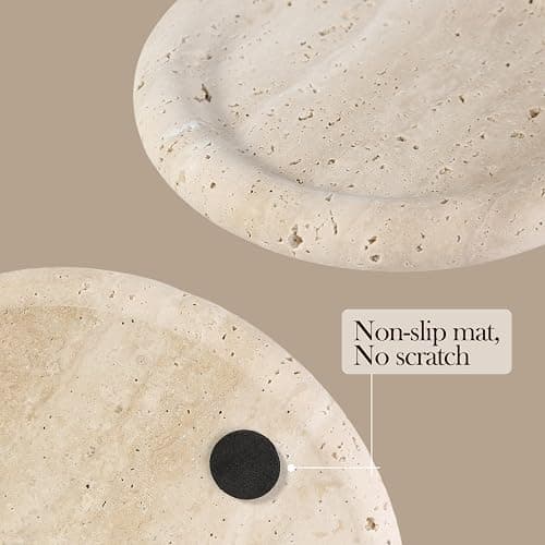 Koville Italian Round Travertine Tray, 8" Vanity Decorative Marble Tray for Countertop, Catchall for Perfume, Candles, Jewelry Dish thumbnail 4