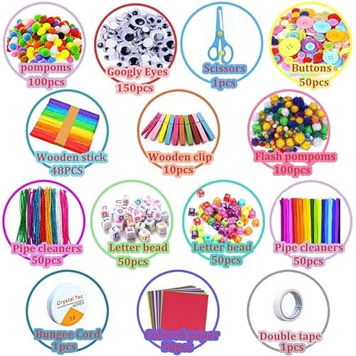 zycBernoi 3000+ Pcs Arts and Crafts Supplies for Kids - Kids Craft kit for Boys & Girls - Craft Box Gift for Ages 4-6, 6-8, 8-12 - Pink thumbnail 2