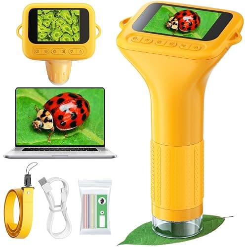 Odatay Microscope for Kids with 12 Slides, Digital Handheld Kids Microscope, Mini Portable Pocket Miniscope Science Toys Gifts for 3+ 4 5 6 7 8 9 10 11 12 Year Old Boys Girls, Orange - Image 1