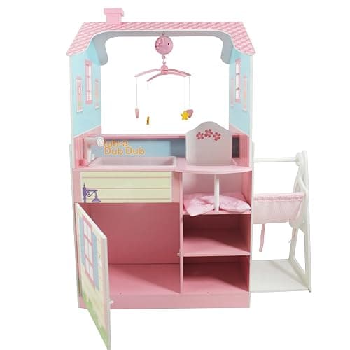 Olivia's Little World - All in One 16-18 inch Baby Doll Wooden Nursery Center - Double Sided Dollhouse for Baby Dolls with Swings - Multi- Functional Changing Station - Pink & Blue thumbnail 5