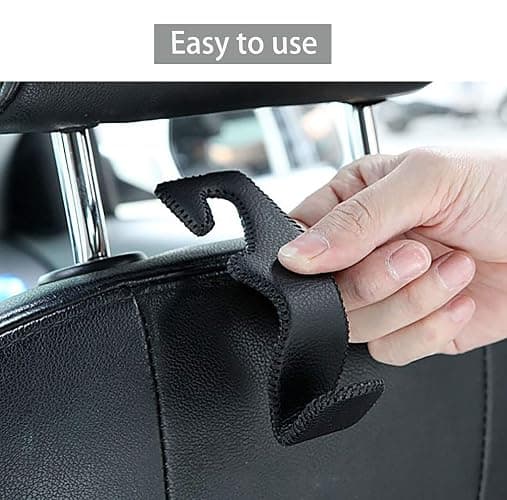 AMVOYOA Headrest Hooks for Purses and Bags, Car Back Seat Headrest Hanger Vehicle Beige Leather Storage Hook, Pack of 2 - Beige thumbnail 7