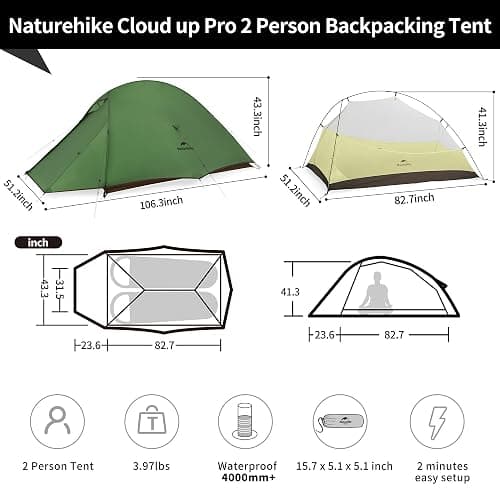 Naturehike Cloud-Up 2 Person Tent Lightweight Backpacking Tent with Footprint - Free Standing Ultralight Camping Hiking Backpack Tents Two Person Tent thumbnail 2