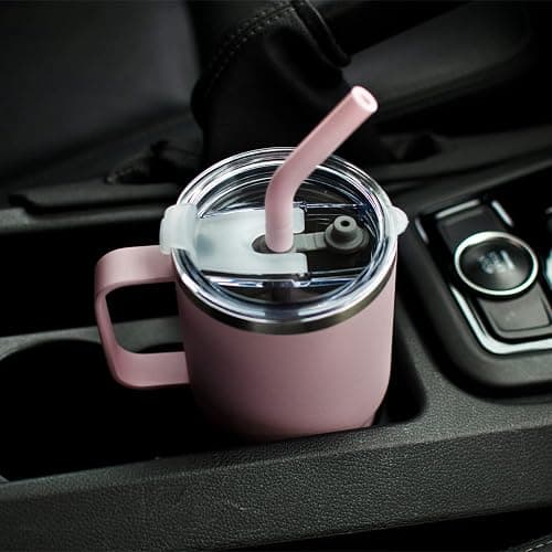 Sursip 24 oz Insulated Cup with Handle, Double Wall Vacuum Stainless Steel Tumbler with Straw and 2 Lids, For Cold/Hot Drinks, Coffee Travel Mug for Car/Home/Office/Party/Camping (Pink-1 Pack) thumbnail 2