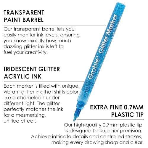 Grabie Glitter Metallic Markers, Extra-Fine Tip Glitter Acrylic Paint Markers, Quick-Drying Water-based Ink Glitter Pens for Adults, DIY Crafts Making (Extra Fine Tip 24 Colors, Pack of 24) thumbnail 3