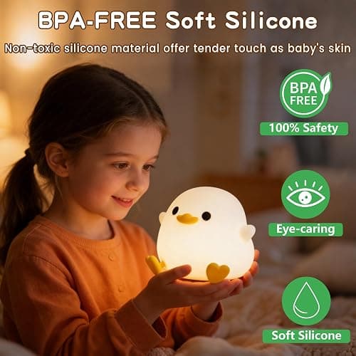 FAMIDUO Duck Lamp, Cute Pea Duck Night Light, 2 Levels Dimmable Ducky Night Lamp, LED Squishy Animal Light for Kids Sleep, Rechargeable Bedside Touch Silicone Lamp, Unique Dorm Decor Gift Toy thumbnail 2