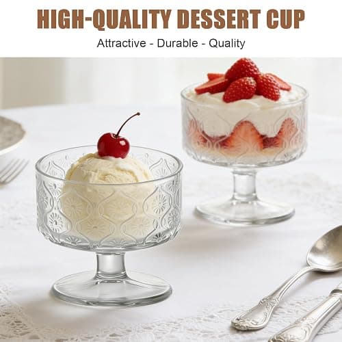 YFXREIL Set of 6 Glass Dessert Bowls, 6.09OZ, Ice Cream Cones Cocktail Glasses Elegant Martini Cups for Fruits Salads Puddings Stylish Crystal Design Perfect for Parties and Special Occasions thumbnail 3
