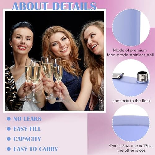 Meanplan 2 Pack 8 oz Flasks for Women Hip Flask for Liquor Matte Flask with Funnel Leakproof Stainless Steel Whiskey Pocket for Alcohol Drink Wine Christmas Valentine Wedding Gift(Pink, Purple) thumbnail 4