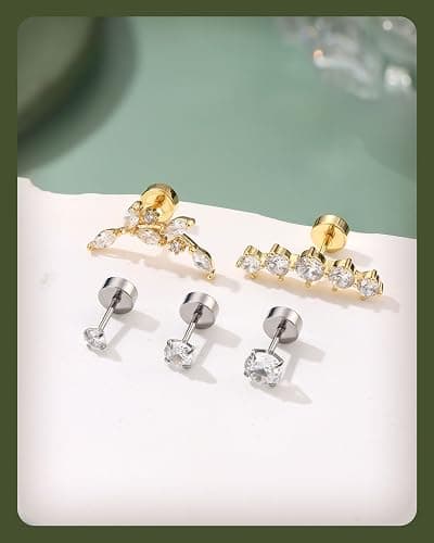 LOLIAS Hypoallergenic Flat Back Earrings-Cartilage Earring Stacks-Surgical Steel Earrings for Sensitive Ears - Small Stainless Steel Flatback Stud Hoop Earring Sets for Helix Tragus Conch Daith Multiple Piercing Jewelry Trendy thumbnail 8
