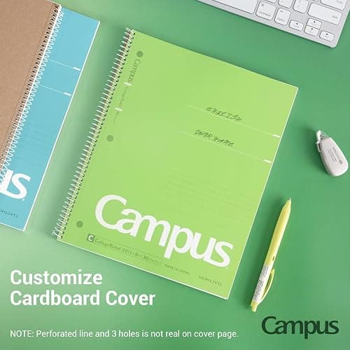 KOKUYO Spiral Notebook, 3 Pack Campus 10-1/2" x 8" Subject Notebooks with College Ruled, 80 Sheets, Pink Blue Green 3 Holes School Spiral Journal for Work Study Note Taking (WSG-SU-400G1×3) thumbnail 5