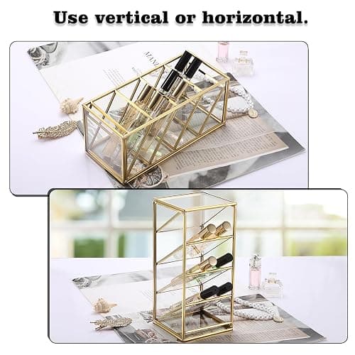 ELLDOO Rollerball Perfume Organizer, 4 Compartment Clear Glass Perfume Storage Holder Vintage Beauty Scent Holder, Metal Makeup Lipgloss Lipstick Display Case thumbnail 4
