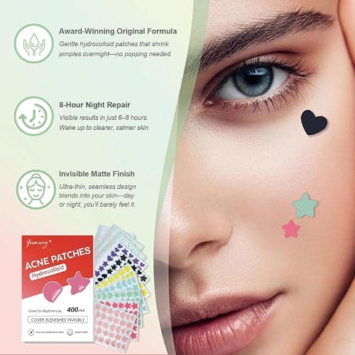 Star Pimple Patches for Face (400 Counts) Festival Beauty Party, Hydrocolloid Cute Acne Patches Cover Zits Blemishes, Zit Patches Spot Stickers Acid Tea Tree Oil,Zit Patches Pads for Skin Care thumbnail 6
