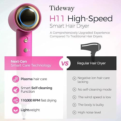 Tideway Hair Dryer Professional High-Speed Ionic Blow Dryer 110,000 RPM, Compact Hair Dryer with Magnetic Diffuser, Fast Drying with Brushless Motor Low Noise Smart Temperature Control-H11 thumbnail 5