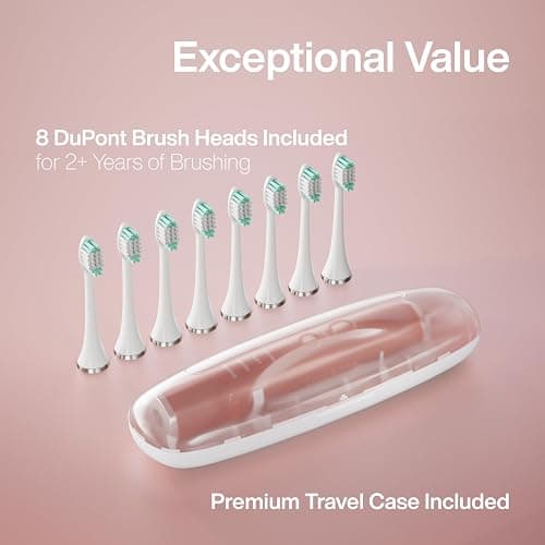 Aquasonic Vibe Series Ultra-Whitening Toothbrush – ADA Accepted Electric Toothbrush - 8 Brush Heads & Travel Case – 40,000 VPM Motor & Wireless Charging - 4 Modes w Smart Timer – Satin Rose Gold thumbnail 5