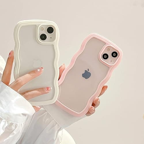 QLTYPRI Kompatibel mit iPhone 13 Hülle, iPhone 14 Transparent Case Aesthetic Curly Handyhülle Frauen Mädchen Girls Süßes Wellen Design Silikon TPU Bumper Schutzhülle - Weiß thumbnail 2