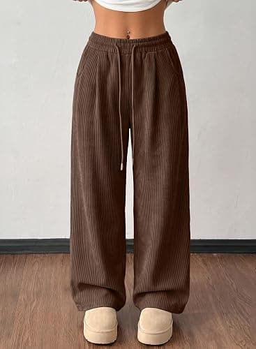 Astylish Women's Corduroy Elastic High Waisted Wide Leg Pants | Straight Leg, Casual Loose, Cozy, Trendy Office Trousers thumbnail 2