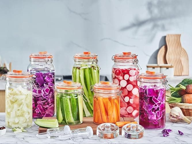 JILLMO 2L Wide Mouth Fermentation Jar with Airlock & Weight, 2 Pack | Fermentation Kit for Homemade Kimchi, Sauerkraut, Pickles and More thumbnail 8