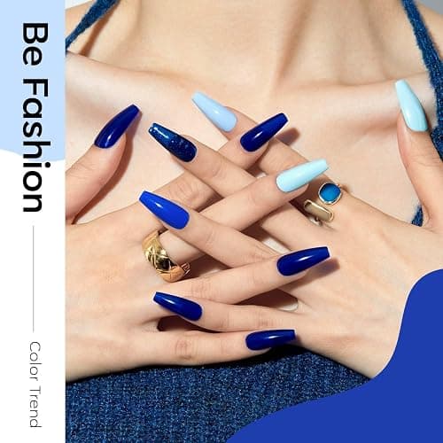 Modelones Blue Gel Nail Polish Set, 6 Colors Royal Blue Sky Blue Glitter Navy Blue Nail Gel Polish Kit Light to Dark Shades Soak Off Gel Nail Art Salon Design Home Manicure Holiday Gifts for Women Girls thumbnail 4