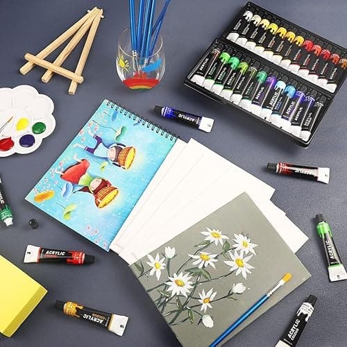 Colorful Acrylic Painting Kit - Paint Supplies Set with 24 Colors, 30 Brushes, 5 Canvases, 1 Pad, 2 Palette, 2 Sponge & 1 Wood Easel - Art Acrylic Paint Set for Beginners, Kids, Adults thumbnail 7