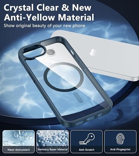 FNTCASE for iPhone 16e Case Clear: Magnetic Phone Cases with Screen Protector Drop Proof Compatible with Magsafe Slim Anti Yellowing Rugged Shockproof Protective Transparent Cell Cover (B-Blue) thumbnail 7