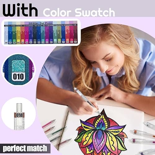 Glitter Pens 18 Colors with 18 Refills, Retractable Glitter Gel Pens for Adult, Vibrant Sparkle Metallic Colored Gel Pens Suitable for Coloring Books Doodling Drawing Journaling Note Taking Writing thumbnail 4