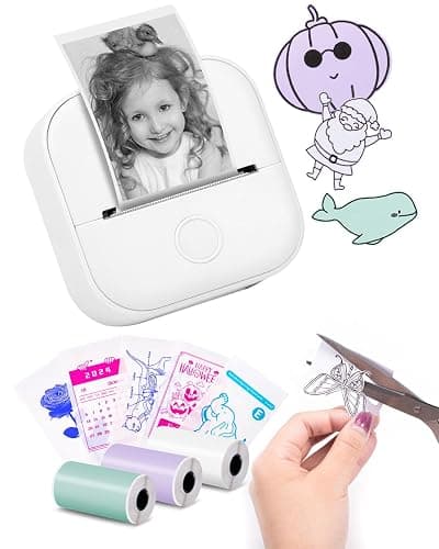 Memoking Sticker Printer - Mini Printer T02 Thermarote Mini Inkless Label Makers Thermal Sticker Maker Machine for Children Students Kid Gift, Compatible with Phone & Tablet, White - Image 1