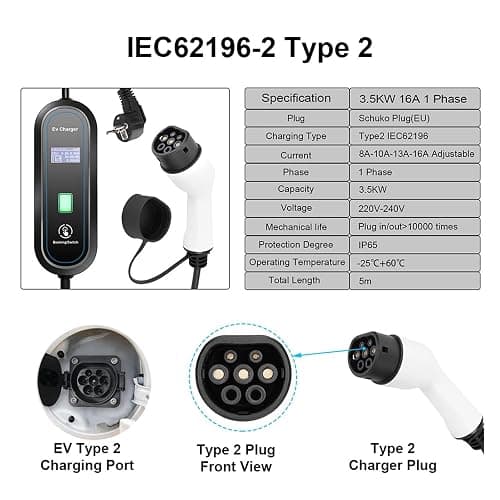 EQBVZZRD EV Charger 220V 230V EV Charger Type 2 Level 2 EVSE J1772 Type 1 3.5kW Car Charger GBT Charging Cable 5 Meters Schu Plug(3.5kW 16A Type1) thumbnail 6