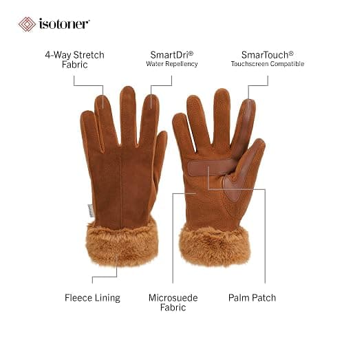 isotoner womens Water Repellent Touchscreen Stretch Mya Faux Fur Cuff Gloves thumbnail 2