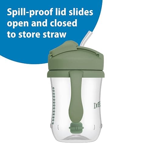 Dr. Brown's Milestones, Baby's First Straw Cup Sippy Cup with Straw, 6m+, 9oz/270ml, 2 Pack, Coral & Olive Green, BPA Free thumbnail 7