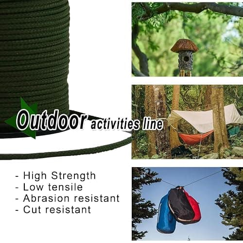 9KM DWLIFE Camo Green Kevlar Cord, High Strength, Ultralight, Abrasion Resistance for Trip Wire, Saw, Model Rocket, Hammock Tarp Ridgeline, Camping，Tactical Survival thumbnail 3