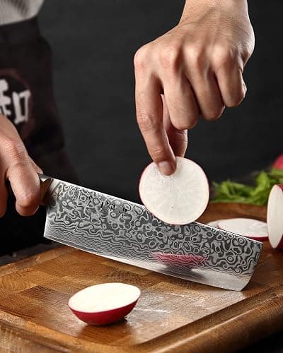 HEZHEN 7 inch Nakiri Knife Japanese High Carbon Steel-Super Durable Cooking Knife-67 Layers of Damascus Steel Sharp Blade -Ergonomic Design for Figured Sycamore Wood Handle thumbnail 8