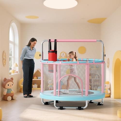 55" Toddler Mini Trampoline for Kids, Indoor Outdoor Toys with Swing, 440lbs Baby Kids Trampoline, Gymnastics Bar, Birthday Gifts for Boy Girl Age 1-8 thumbnail 8