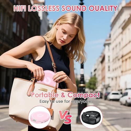 Gueray CD Player Portable CD Dsicman: with Earphones for Car with Anti-Skip Shockproof with LCD Display Support PROG Memory Repeat Function thumbnail 6