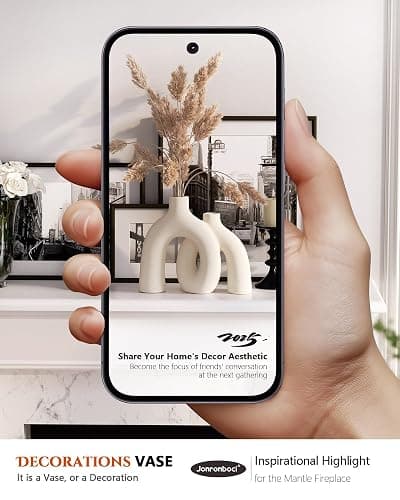 Hug Donut Decorative Vase Set - Modern Nordic Boho Style Vases Home Decor, Matte Ceramic Decorations for Living Room Shelf, Bookshelf Mantle Entryway Table or Console Décor (Cream White) - Cream White thumbnail 7