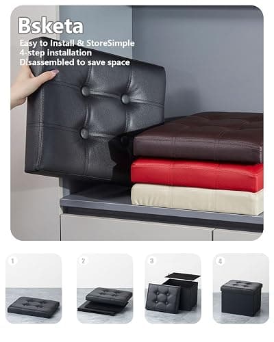Bsketa Storage Ottoman, Folding Foot Stool with Thicker Foam Padded Seat Small Leather Storage Ottoman Bench Foot Rest for Living Room Foldable Coffee Table 17x13x13in,Black thumbnail 5