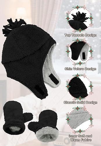 Zando Baby Winter Hat and Mitten Set Size 3M-7Y - Cute Fleece Sherpa Lined Warm Beanie for Toddler Kids Newborn Boys Girls thumbnail 5