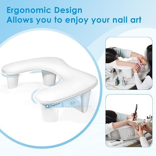 LIONVISON Arm Rest for Nails Tech U Shaped - Comfortable Manicure Nail Hand Rest Pillow Cushion, Nail Armrest Stand for Acrylic Nail Art Tech, Quick Installation, White thumbnail 2